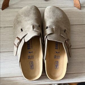 Birkenstock Light Brown Suede Clogs